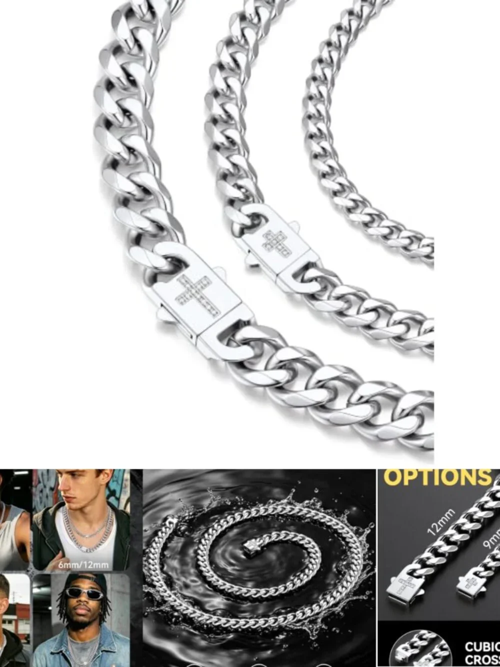 Men's Stainless Steel Cuban Link Chain Necklace 18in Hip Hop Jewelry